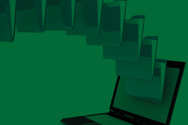 graphic of file folders emerging from computer screen
