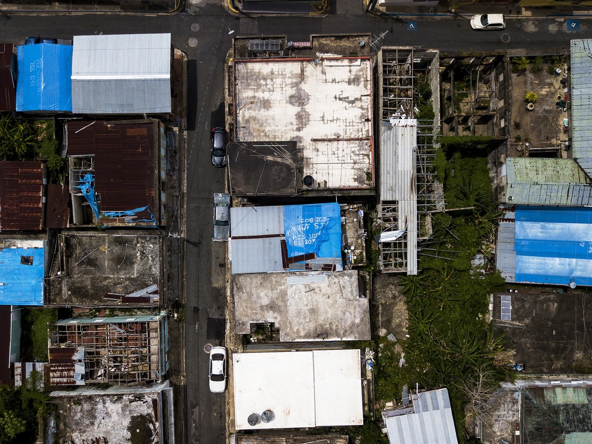 aerial view of derelict village