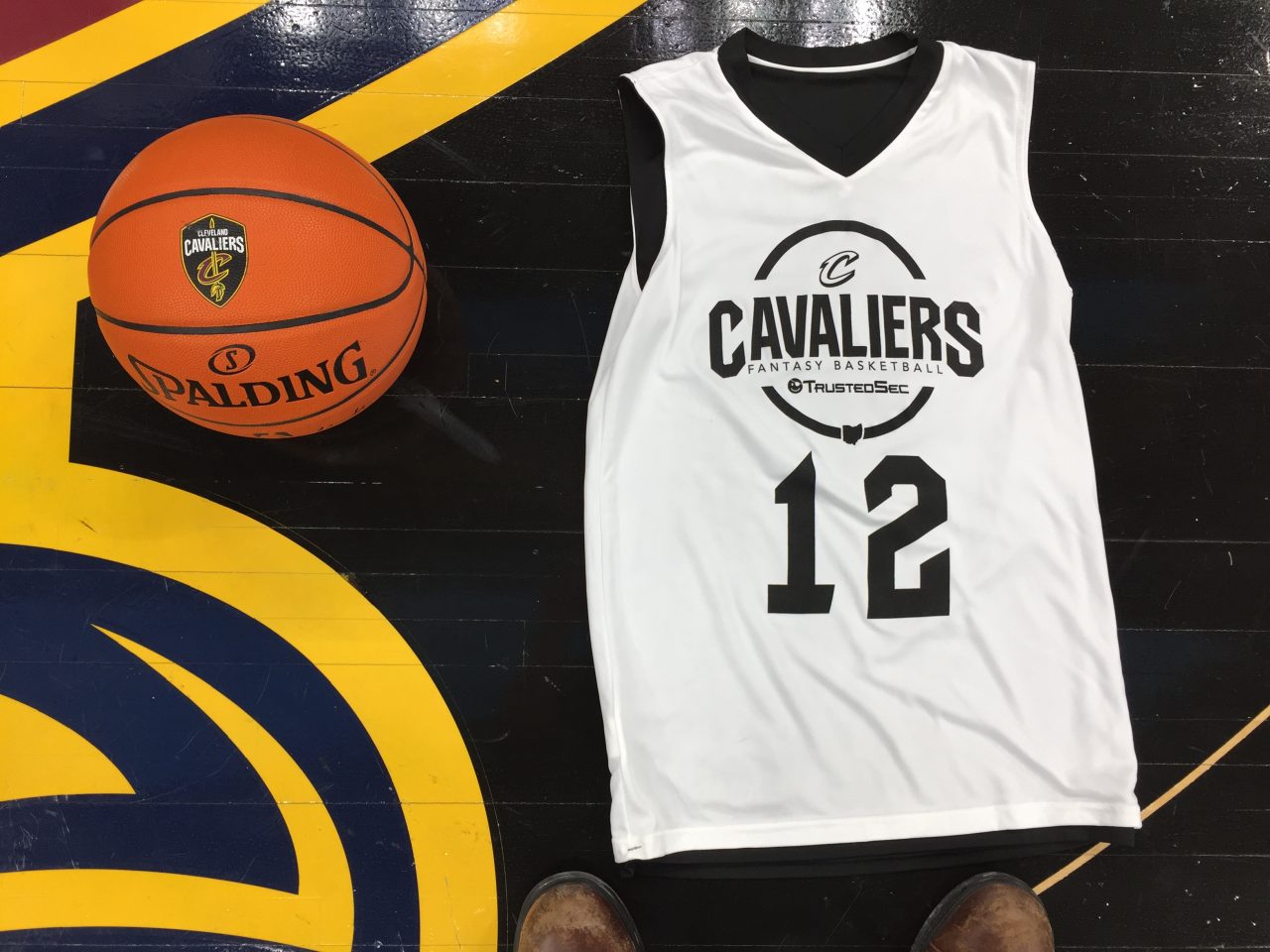 Cleveland Cavaliers and TrustedSec fantasy basketball jersey and basketball